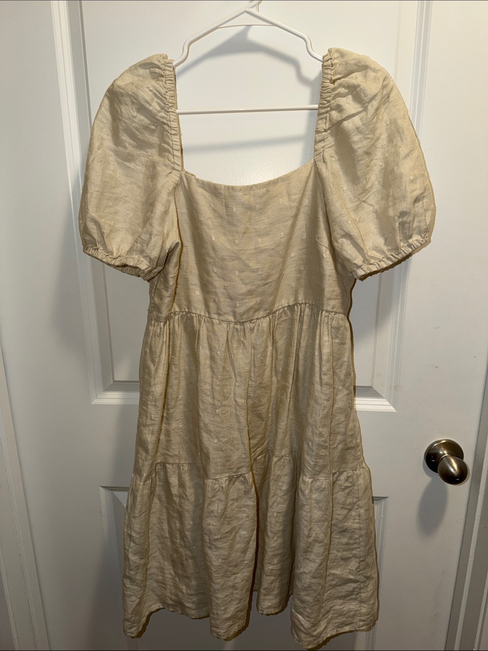 Women’s Cream Puff-Sleeve Tiered Dress - Casual Summer Style